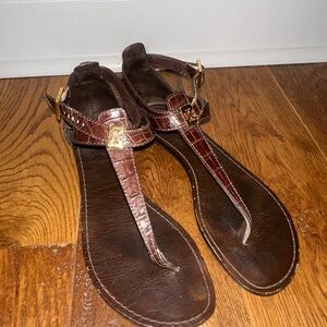 Tory Burch Dark Brown Snake Leather Sandals